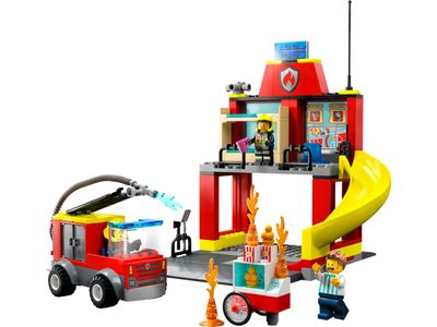 La caserne et le camion des pompiers