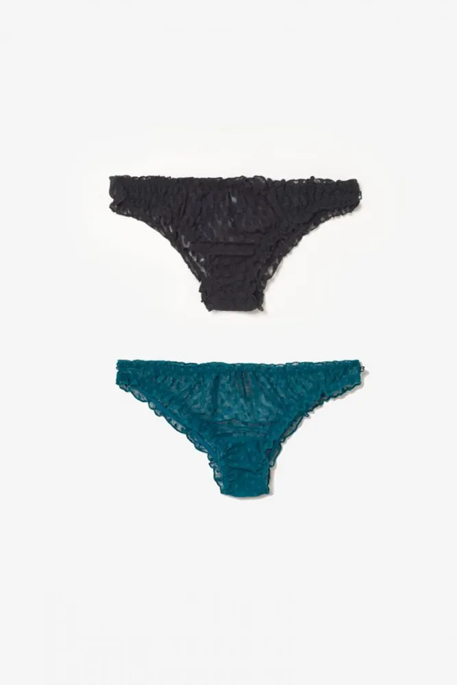 Lot de 2 culottes Passion en dentelle noire et bleue