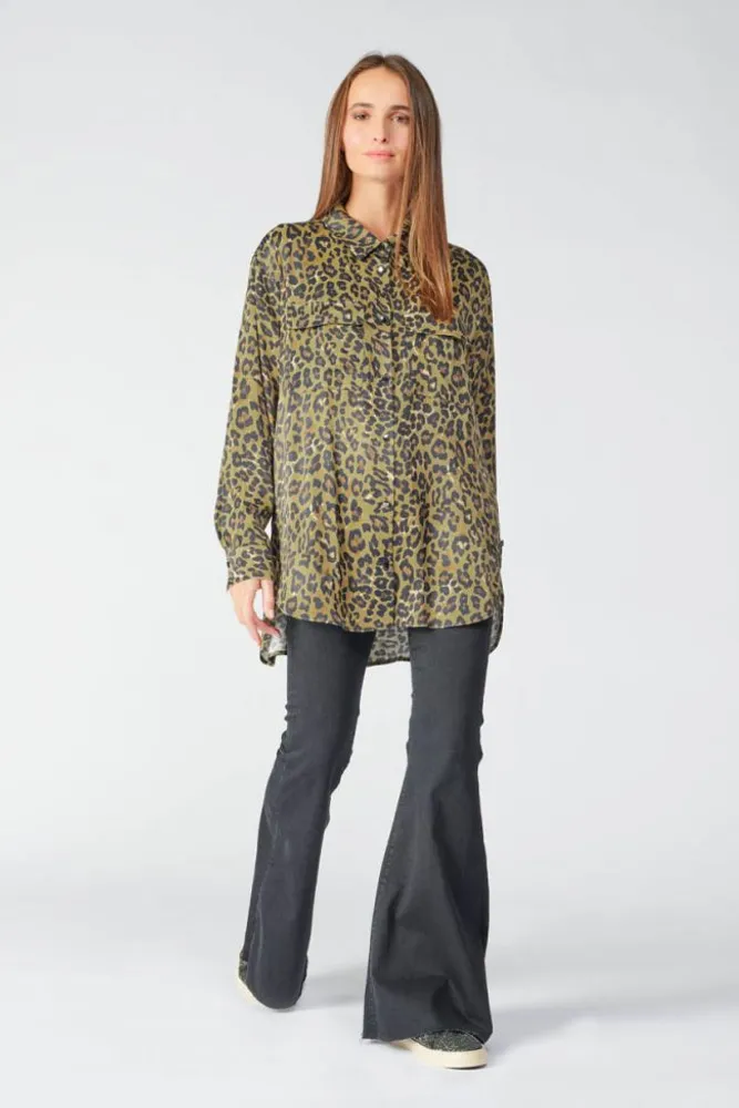Chemise longue Wavai léopard kaki