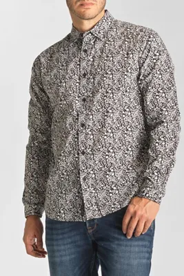 Chemise Morel noire à motif fleuri blanc