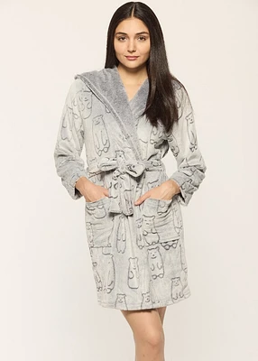 Short Robe with Polar Bears Flannel Fleece