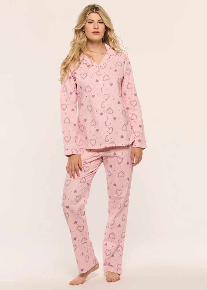 Ensemble pyjama avec coeurs en flanelle