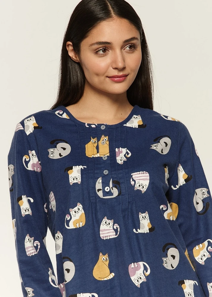 Nuisette longue avec chats en flanelle