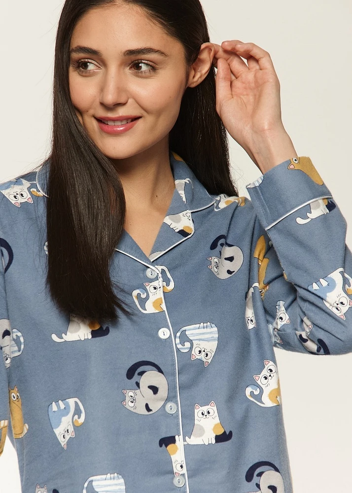 Ensemble pyjama avec chats en flanelle