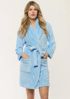 Coral Fleece Robe with Stripes