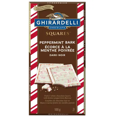 GHIRARDELLI Dark Chocolate Peppermint Bark Squares Bar, 100g