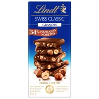 Lindt SWISS CLASSIC GRANDES Hazelnut Dark Chocolate Bar, 150g