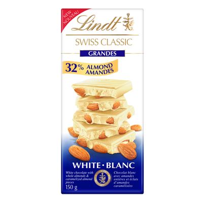 Lindt SWISS CLASSIC GRANDES Almond White Chocolate Bar, 150g