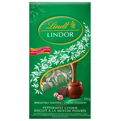 Lindt LINDOR Peppermint Cookie Milk Chocolate Truffles Bag, 150g