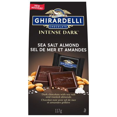 GHIRARDELLI Intense Sea Salt and Almond Dark Chocolate Squares Bag, 117g