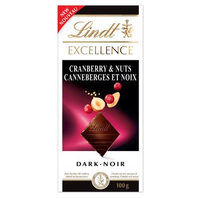 Lindt EXCELLENCE Cranberry & Nuts Dark Chocolate Bar, 100g