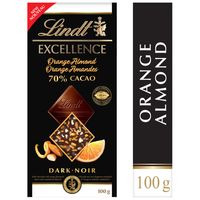 Lindt EXCELLENCE 70% Cacao Orange & Almond Dark Chocolate Bar, 100g