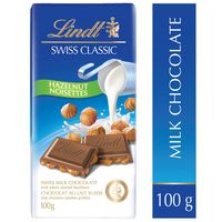 Lindt SWISS CLASSIC Hazelnut Milk Chocolate Bar, 100g