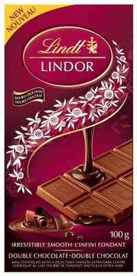 Lindt LINDOR Double Chocolate Bar, 100g