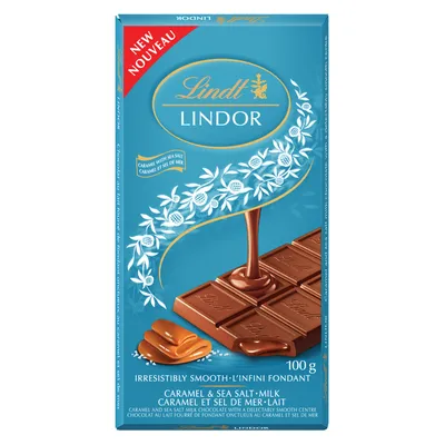 Lindt LINDOR Milk Caramel & Sea Salt Chocolate Bar, 100g