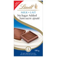 Lindt No Sugar Added Milk Chocolate Bar, 100g
