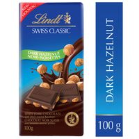 Lindt SWISS CLASSIC Hazelnut Dark Chocolate Bar, 100g