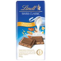Lindt SWISS CLASSIC Crunchy Milk Chocolate Bar, 100g