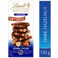 Lindt SWISS CLASSIC GRANDES Hazelnut Dark Chocolate Bar, 150g