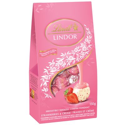Lindt LINDOR Strawberries and Cream White Chocolate Truffles Bag, 150g