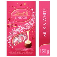 Lindt LINDOR Milk and White Chocolate Valentine's Truffles Bag, 150g