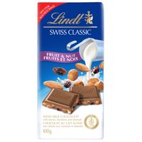 Lindt SWISS CLASSIC Fruit & Nut Milk Chocolate Bar, 100g