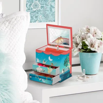 Mele and co malorie musical ballerina jewellery box - blue and coral - blue coral