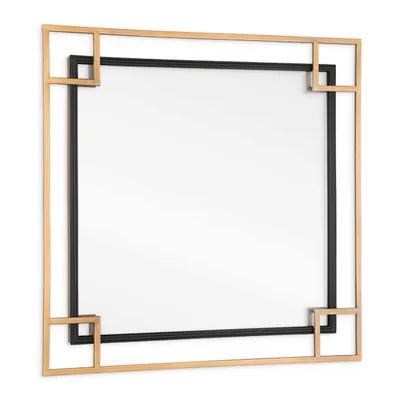 Mavis 22"" square metal wall mirror - antique brass