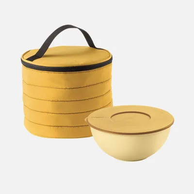 Handy round yellow thermal bag with airtight container - ochre