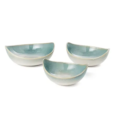 Set of 3 dorian decorative ceramic bowls - blue, white