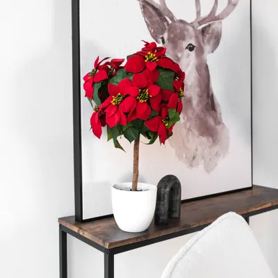 Poinsettia tabletop tree 56cm by haute deco - green, red
