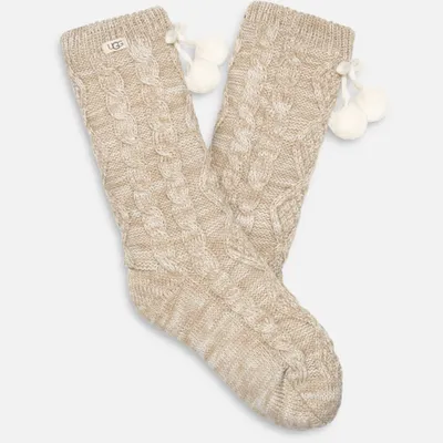 Ugg pom pom fleece lined crew socks - cream - one size
