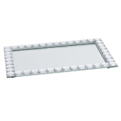 Elegance mirrored rectangular vanity tray - clear