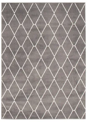 Tapis modern geometric diamante gris foncé blanc 5'3"" x 7'3""