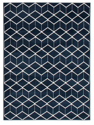 Modern geometric navy white rug