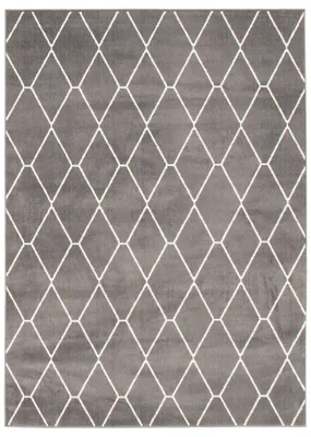 Modern geometric diamante dark grey white rug - 63in x 87in