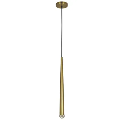 Round satin brass pendant light with 1 led pendulum