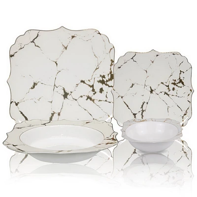 Gold marble 24-piece bone china dinnerware set by brilliant