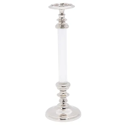 Elegance lucille pillar taper candle holder - 14.75"" - silver