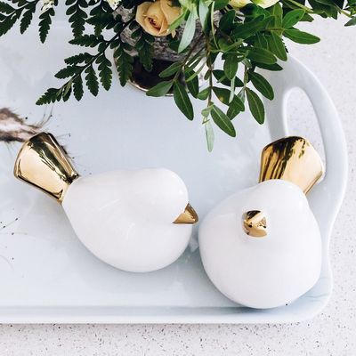 Set of 2 gold tipped finch birds