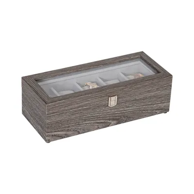 Mele and co nolan woodgrain watch storage with glass lid - grey