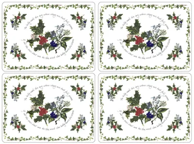 Set of 4 holly & ivy placemats by pimpernel - white