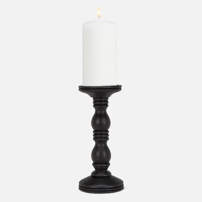 Turned pillar candle holder - black 10.5""