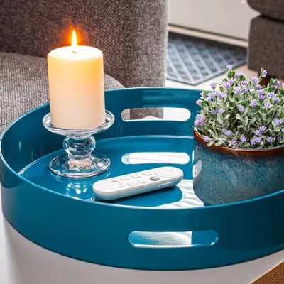 Deep glossy round tray collection - round glossy tray - teal