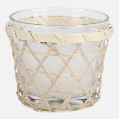 Scented candle in glass bamboo jar - white