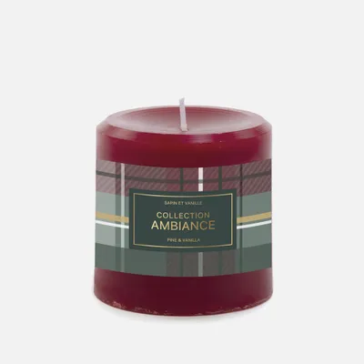 Pine and vanilla scented candle - 3"" x 3"" burgundy