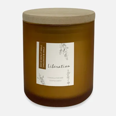 Candle in jar amber 4"" - sandalwood and vanilla