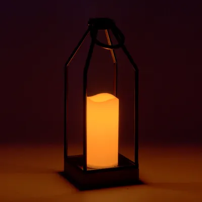 Black metal lantern with led candle by attitude imports