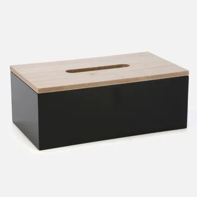 Tissue box with wood lid