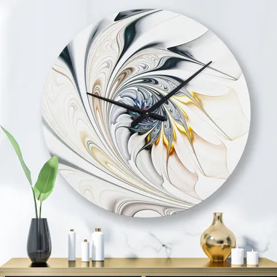 White stained glass floral art oversized wall clock